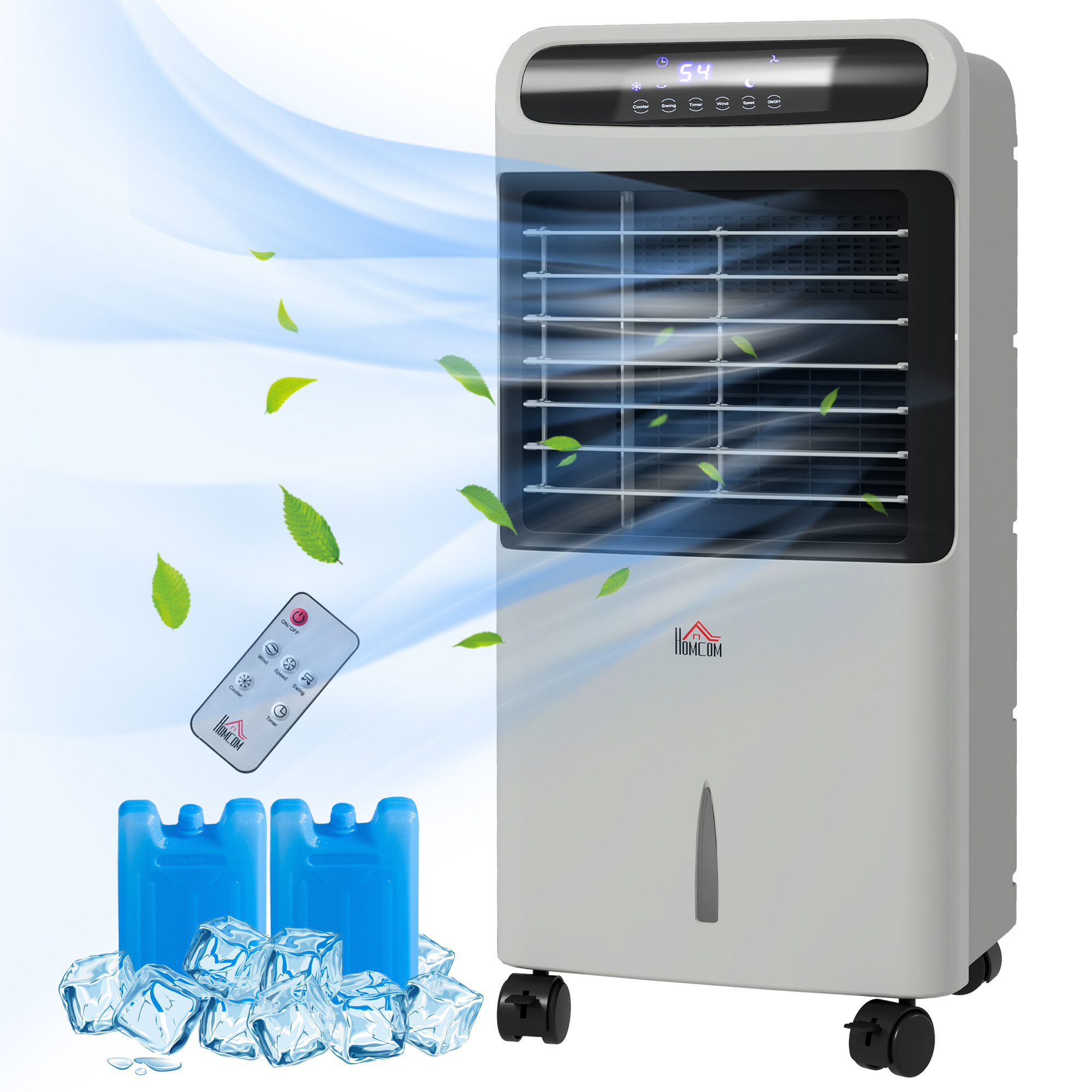3-In-1 Ice Cooling Fan, Mobile Evaporative Air Cooler with Remote, Timer, Oscillating for Home Office, Bedroom, Gray