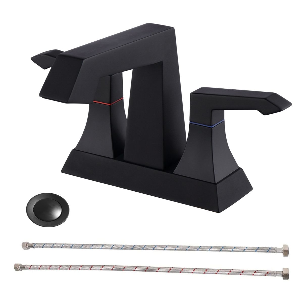 2-Handle Heavy Duty Bathroom Faucet with Drain and Supply Kits, Modern Style Lavatory Deck Mounted Faucet Matte Black 4001-MB