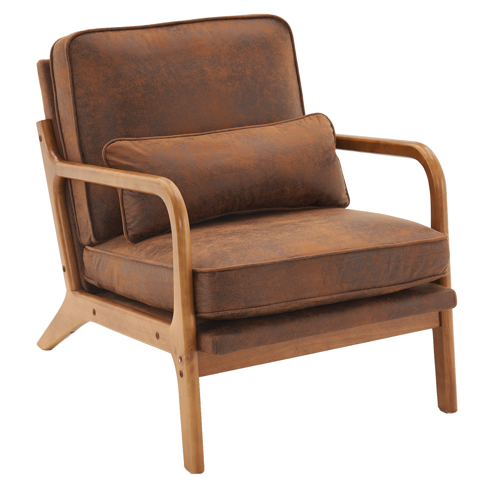 【Same Code：95119122】Oak Armrest Oak Upholstered Single Lounge Chair Indoor Lounge Chair Orange