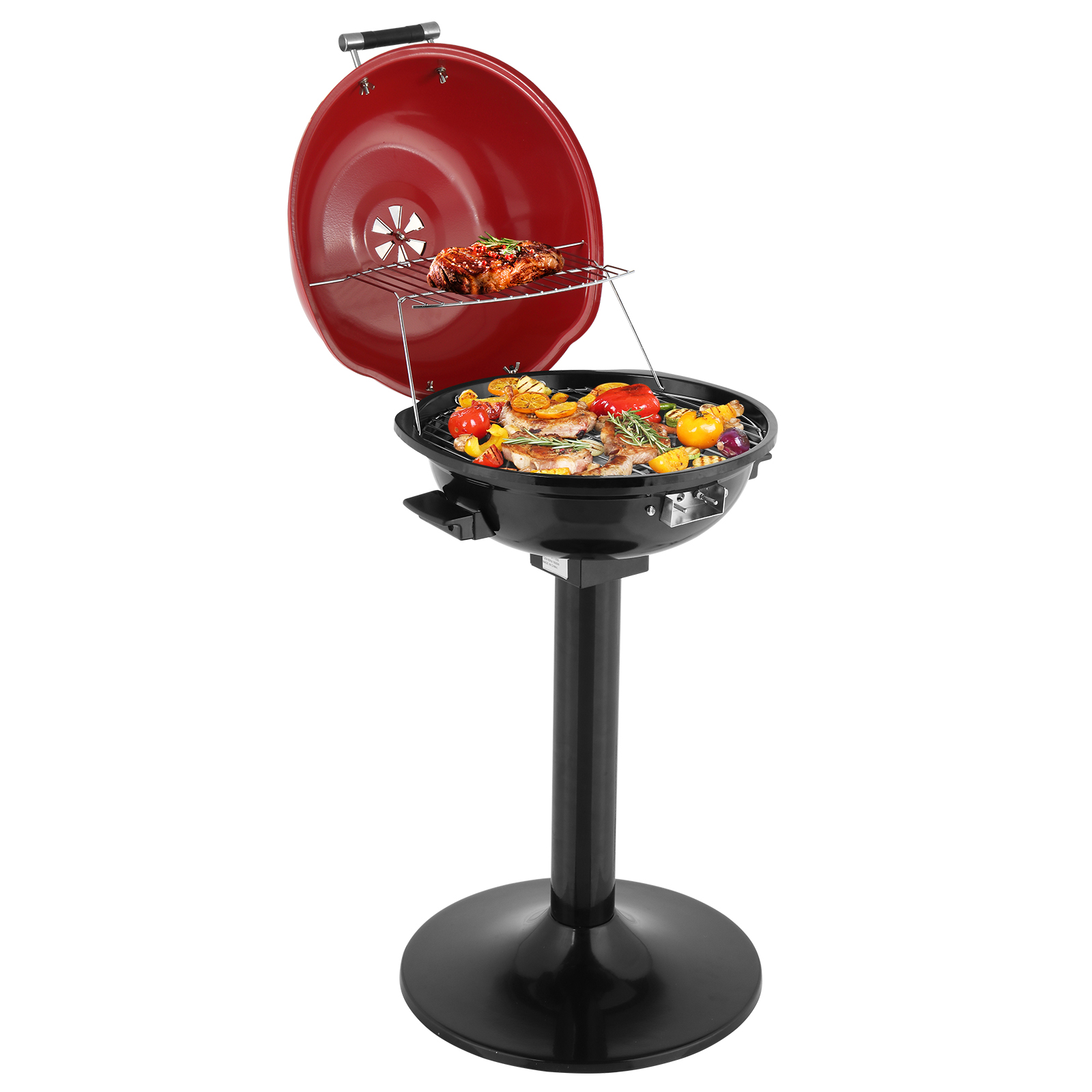 Electric BBQ Grill with Stand, Portable Double Layer Indoor/Outdoor Electric Grill for Indoor & Outdoor Use, 1600W, Red