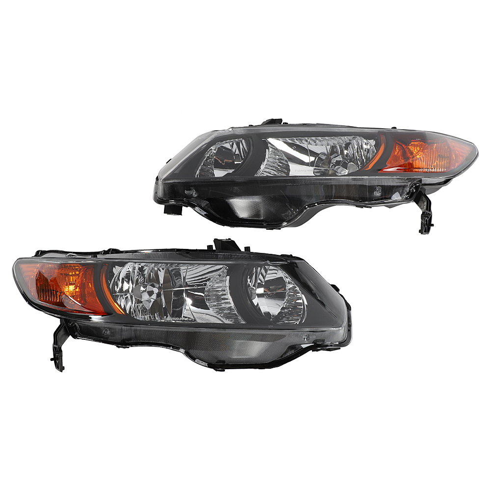 2pcs Front Left Right Headlights for Honda Civic 2006-2011 2dr Coupe Models Only Black